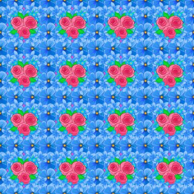 Eflatun bir arka planda kusursuz el yapımı gül deseni.