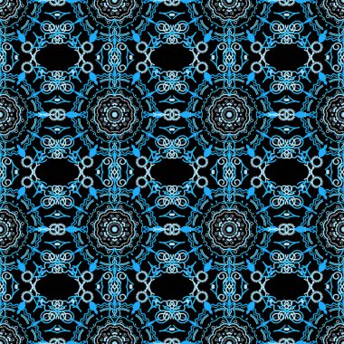 Vektör çizimi. Damask, mavi renklerde, kusursuz çiçek deseni..