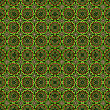 Raster illüstrasyonu. Şam, yeşil ve kırmızı renklerle renksiz çiçek arkaplan deseni.