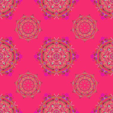 Çiçeksiz desen. Duvar kağıdı barok, bej, kırmızı ve pembe renklerde kusursuz vektör arkaplan.