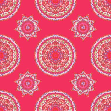 Vektör çizimi. Pembe ve turuncu renklerde barok, klasik, pürüzsüz desen. Şatafatlı klasik süs, duvar kağıtları, baskı, tekstil veya kumaş için kraliyet Victoria dönemi dokusu.