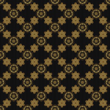 Retro altın pürüzsüz desen. Viktorya tarzı dekorasyon için klasik Altın Parşömenler. Siyah Arkaplan Üzerinde İş Kartları, Davetiyeler ve Çerçeveler İçin Altın Elementlere sahip Vektör Tasarımı