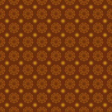 Güzel iz. Zarif vektör klasik kusursuz desen. Sarı, turuncu ve kahverengi tekrarlayan elementlerle kusursuz soyut doku.