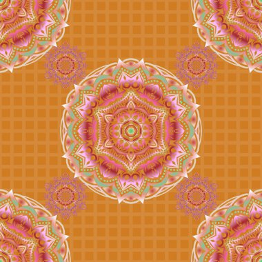 Vektör çizimi. Damask arkaplan deseni menekşe ve kırmızı renklerde.