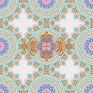 Geleneksel klasik yeşil ve turuncu desenler. Vektör çizimi. Soyut süs, barok tarzında kusursuz bir desen..