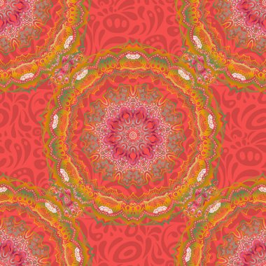 Geleneksel gotik damaske arka planı. Yeşil ve pembemsi arka plan çiçek süsleme deseni. Tebrik kartı, sunum veya düğün davetiyeleri için soyut arabesk arkaplanı.