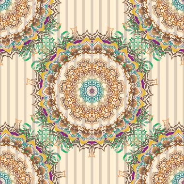 Karalama süsü. Barok tarzında Damask deseni. Barok damaske klasik bej, sarı ve pembe vektör arkaplansız. Antik ortaçağ barok özeti ve süslemeleri olan duvar kağıdı..