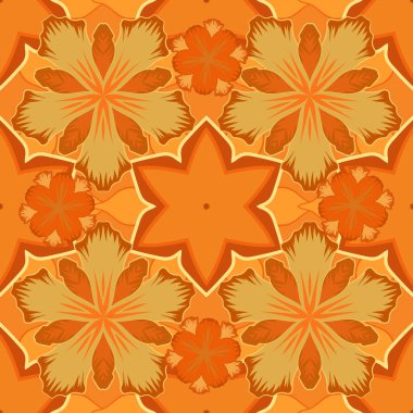 Vektör çizimi. Damask 'ın turuncu ve sarı renklerde çiçek arkaplan deseni.