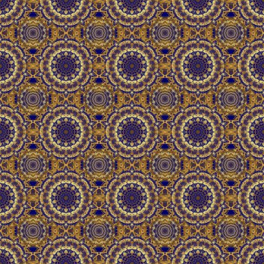 Geleneksel Hint tarzı, kına dövmeli altın elementler, altın çıkartmalar, mehndi ve yoga tasarımı, kartlar ve baskılar. Raster altın mehndi mavi üzerinde kusursuz desen.