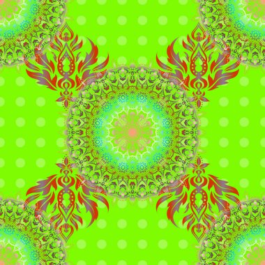 Vintage vektör süsü. Turuncu ve sarı elementlerle soyut, kusursuz desen.