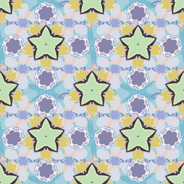 Ditsy tarzı. Gri, mavi ve bej renkli küçük çiçekler. Çiçek vektörsüz desen vintage tarzında. El çizimi vektör illüstrasyonu.