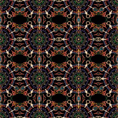 Kusursuz bir geçmişi var. Duvar kâğıdı barok, İspanyol kumaşı. Siyah arka planda sarı ve yeşil bir süs. Çiçeksiz desen.