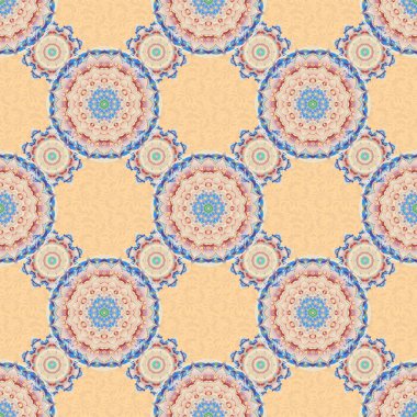 Barok tarzında kusursuz desenli doğu süsü. Geleneksel klasik bej ve mavi raster deseni. Damask tasarımı.