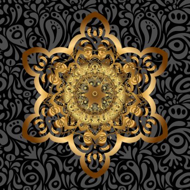 Siyah arka planda el çizimi çizimi. Mandalalı, kusursuz desenli fayanslar. İslam, Arapça, Hintçe, sedir motifleri. Kumaş ya da kağıda basmak için mükemmel. Klasik dekoratif öğeler.