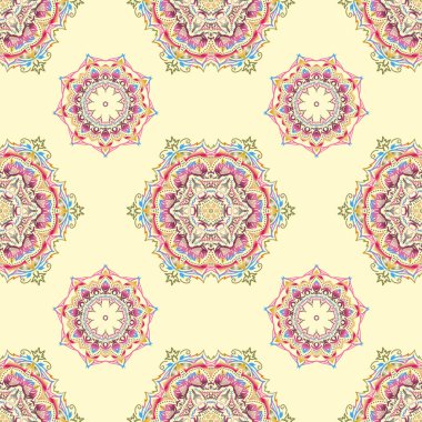 Bej arka planda klasik klasik bir süs. Kusursuz klasik vektör çok renkli desen. Geleneksel oryantasyon süsü.