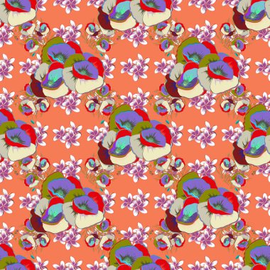 Yeşil, bej ve mavi renklerde kusursuz el çizimi vektör deseni.