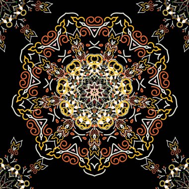 Şam, sarı ve yeşil renklerde çiçeksiz arkaplan deseni. Vektör illüstrasyonu.