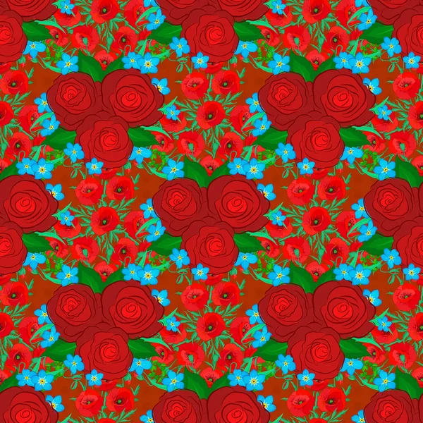 Hermosas Flores Color Rosa Acuarela Hojas Verdes Colores Naranja Rojo — Vector de stock