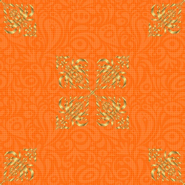 Motif Sans Couture Avec Ornement Luxe Sur Fond Orange Illustration — Image vectorielle