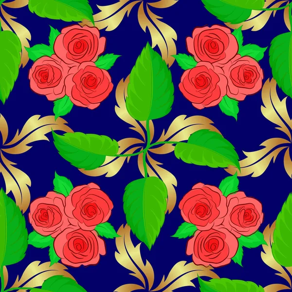 Цветочный Отпечаток Повторяю Векторные Розовые Цветы Рисунок Зелёных Листьев Современный — стоковый вектор