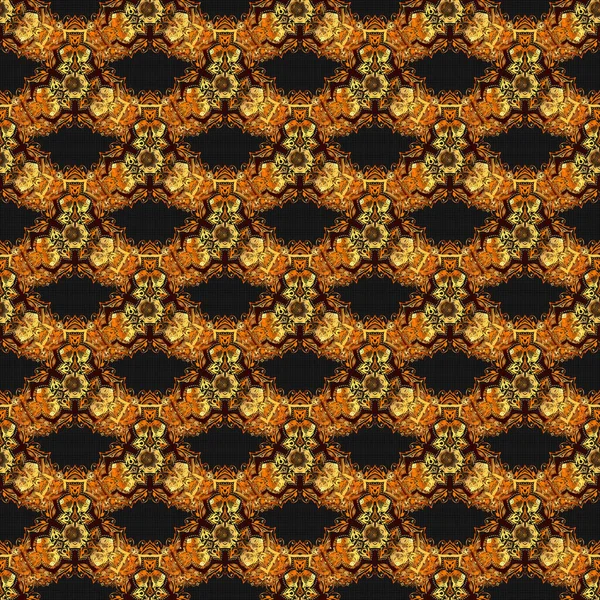 Ornamental Border Seamless Damask Pattern Orange Brown Green Classic Wallpaper — Stock Vector