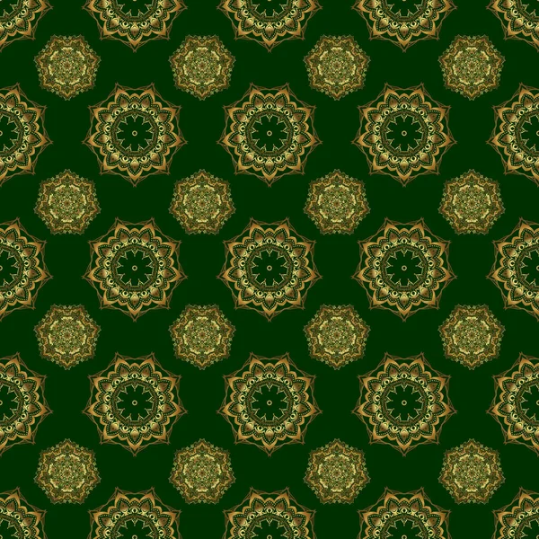 Königlich Goldenes Nahtloses Muster Auf Grünem Hintergrund Luxus Ornament Für — Stockvektor