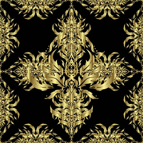 邀请函 包装材料的奢华装饰 矢量图解 黑色背景上的皇家金色无缝图案 — 图库矢量图片
