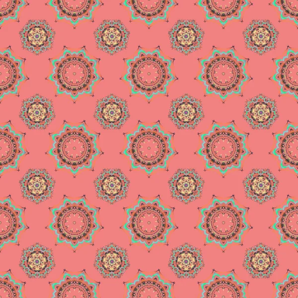 Ornamento Vintage Raster Fundo Rosa Padrão Multicolorido Para Seu Design — Vetor de Stock