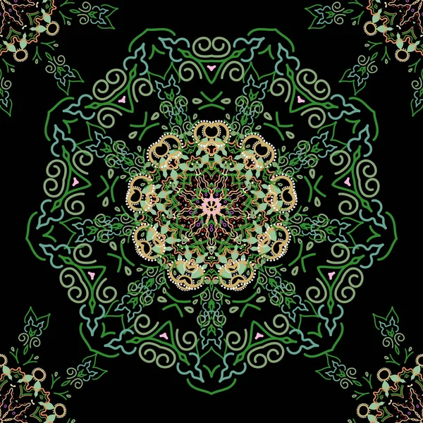 ベージュと緑の色でダマスクシームレスな花の背景パターン ベクターイラスト — ストックベクタ