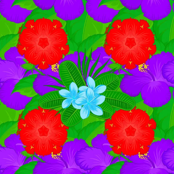 Векторная Иллюстрация Цветочные Винтажные Бесшовные Рисунки Фиолетовых Зеленых Красных Цветах — стоковый вектор