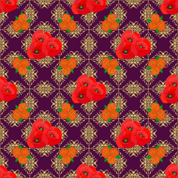 Imprimé Floral Mignon Abstrait Aux Couleurs Pourpre Rouge Neutre Illustration — Image vectorielle