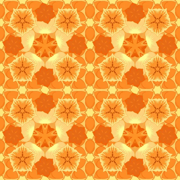 Ornement Floral Abstrait Orange Jaune Motif Vectoriel Sans Couture Éléments — Image vectorielle
