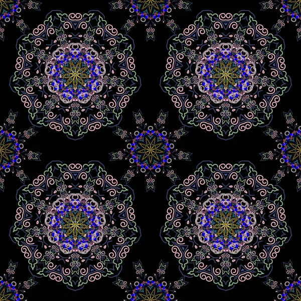 Damas Motif Fond Floral Sans Couture Dans Les Couleurs Bleu — Image vectorielle