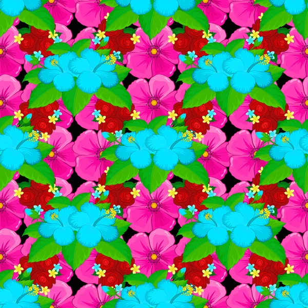 Ilustração Vetorial Estoque Padrão Sem Costura Flores Hibisco Abstrata Fundo — Vetor de Stock