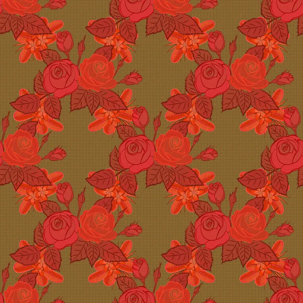 Vektornahtloses Muster Abstrakter Roter Brauner Und Orangefarbener Rosen Vintage Aquarell — Stockvektor