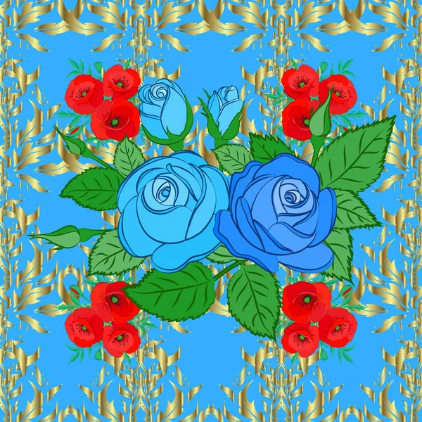 Patrón Floral Sin Costuras Lindas Flores Rosas Hojas Verdes Colores — Vector de stock