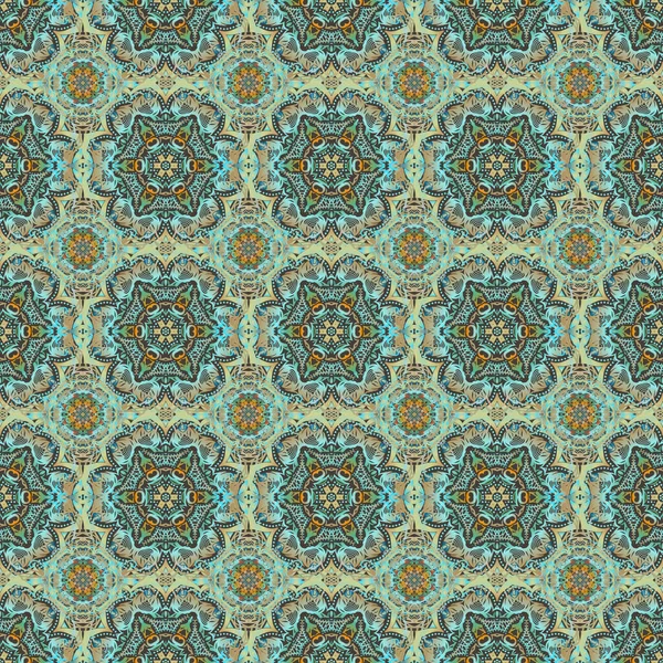 Medieval Floral Royal Pattern Vector Illustration Blue Gray Green Seamless — Stock Vector