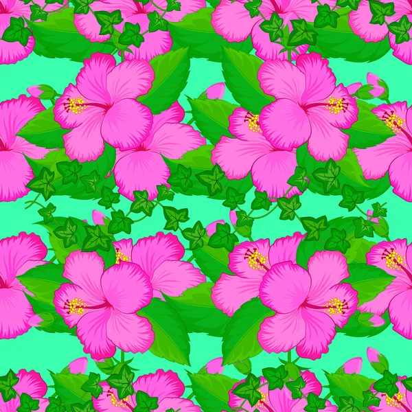 Patrón Sin Costura Floral Con Flores Verano Sobre Fondo Verde — Vector de stock