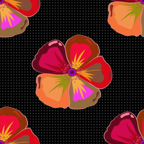 Modelo Sin Costuras Flores Cosmos Colores Naranja Rojo Magenta Fondos — Vector de stock