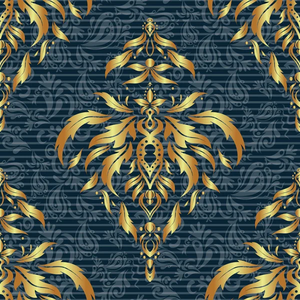 Seamless Pattern Vector Golden Elements Blue Background — Stock Vector