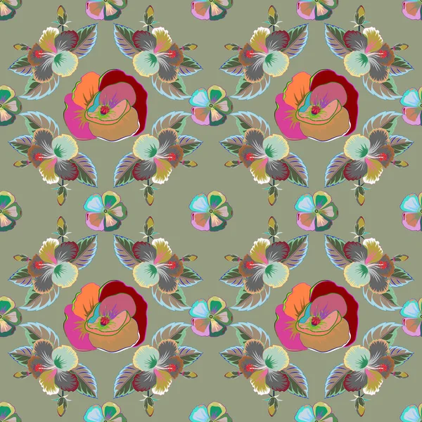 Fondo Floral Abstracto Sin Costuras Multicolor Esbozo Trama Muchas Flores — Vector de stock