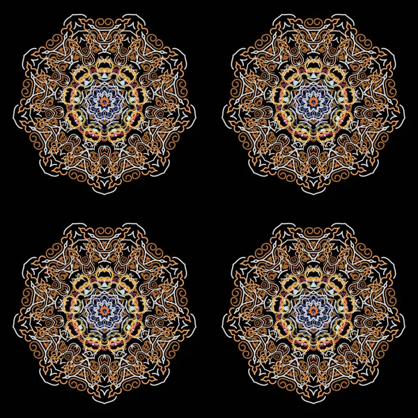 Corde Attachée Damassé Résille Mandala Dans Les Couleurs Bleu Jaune — Image vectorielle