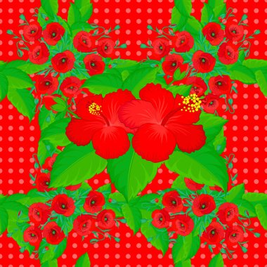 Vektör çizimi. Yumuşak suluboya amber çiçeği izi - kırmızı arkaplanda pürüzsüz desen.