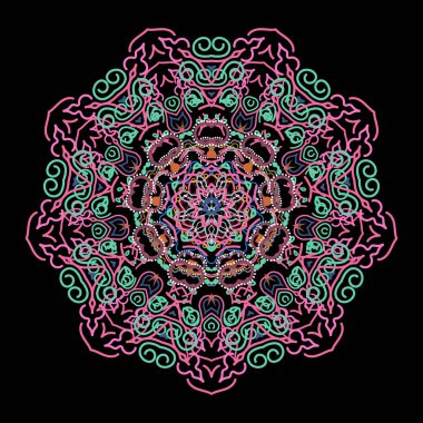 Sarı ve pembe renkli klasik Mandala. Soyut süs. Zarif vektör damaske duvar kağıdı.