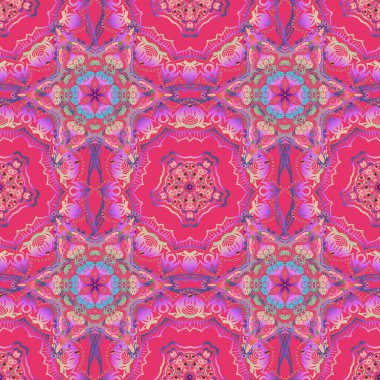 Vektör çok renkli, pürüzsüz desen. Pembe arka plandaki çok renkli elementlerin dokusu.