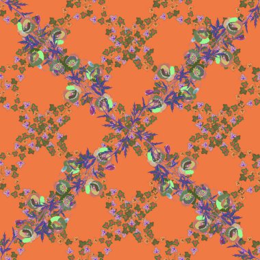 Çiçeksiz desenli, yeşil ve mavi renkli vintage vektör..