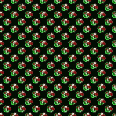 Çiçek arkaplan. Siyah, kırmızı ve yeşil renklerde kusursuz vektör deseni ve sevimli kozmos çiçekleri..