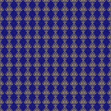 Mavi arka planda altın bir doku. Altın süslemeli kusursuz desen.