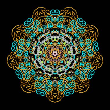 Damask, yeşil ve sarı renklerde kusursuz arkaplan deseni. Vektör illüstrasyonu.