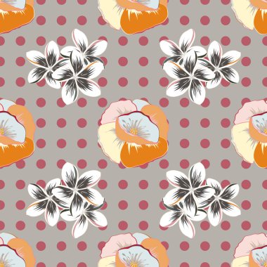 Dekoratif yaz gelincik çiçekleriyle kusursuz desen pembe, bej ve gri renkler, suluboya vektör çizimi.